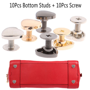 10Sets/lot DIY Shoulder Bags Bottom Studs Rivets Screw Heart Shape Accessories Handbag Black,Silver,Gold