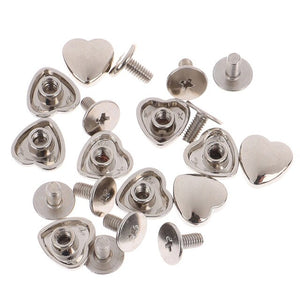 10Sets/lot DIY Shoulder Bags Bottom Studs Rivets Screw Heart Shape Accessories Handbag Black,Silver,Gold