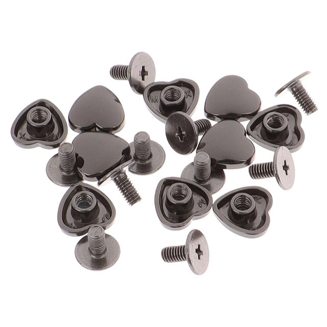 10Sets/lot DIY Shoulder Bags Bottom Studs Rivets Screw Heart Shape Accessories Handbag Black,Silver,Gold
